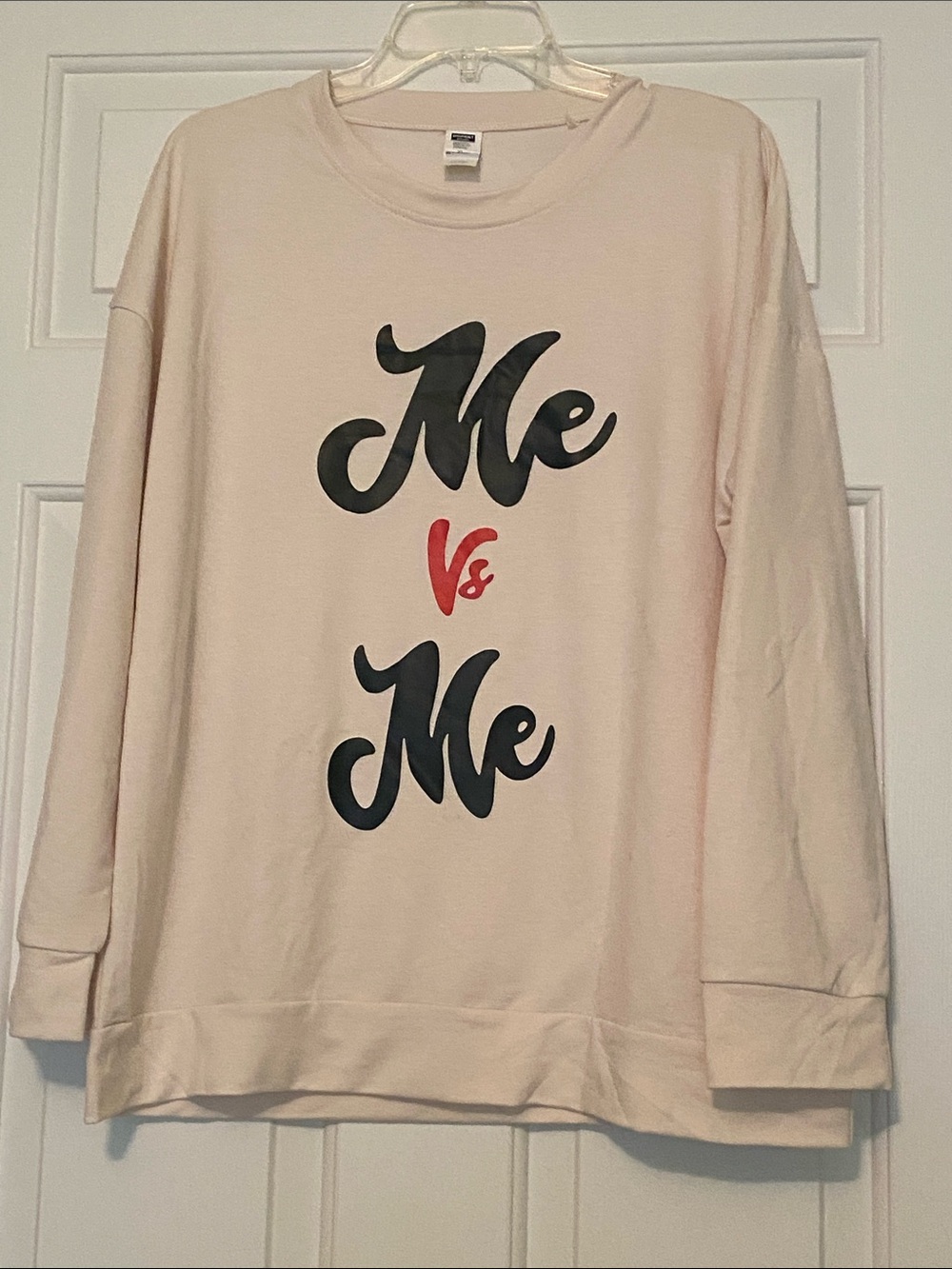 Me vs Me Graphic Crewneck Sweatshirt - Cream with Black & Red Print - size XL